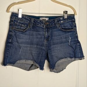 PAIGE Jimmy Jimmy Short Medium Wash Distressed Raw Edge 26